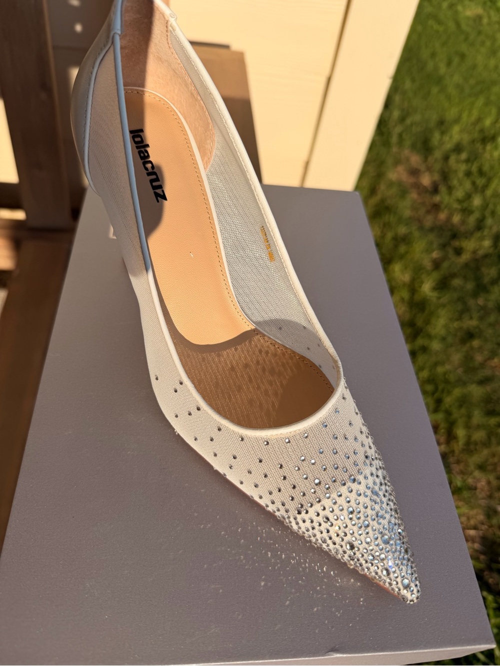 Lola Cruz White Crystal-Embellished Pointed-Toe Women’s Pump